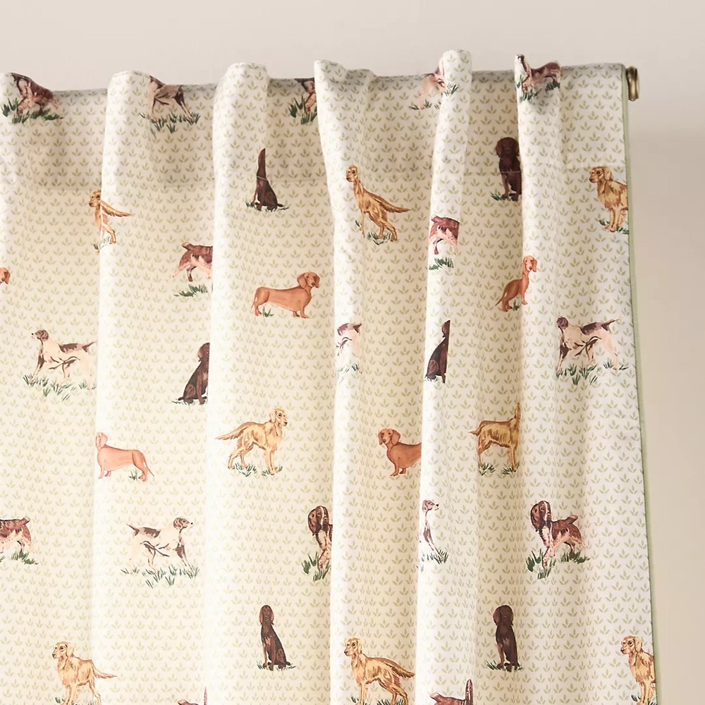 NWT Set of 2 Anthropologie Printed Dog Curtain Panels 96” x 50” Mint - Picture 2 of 2